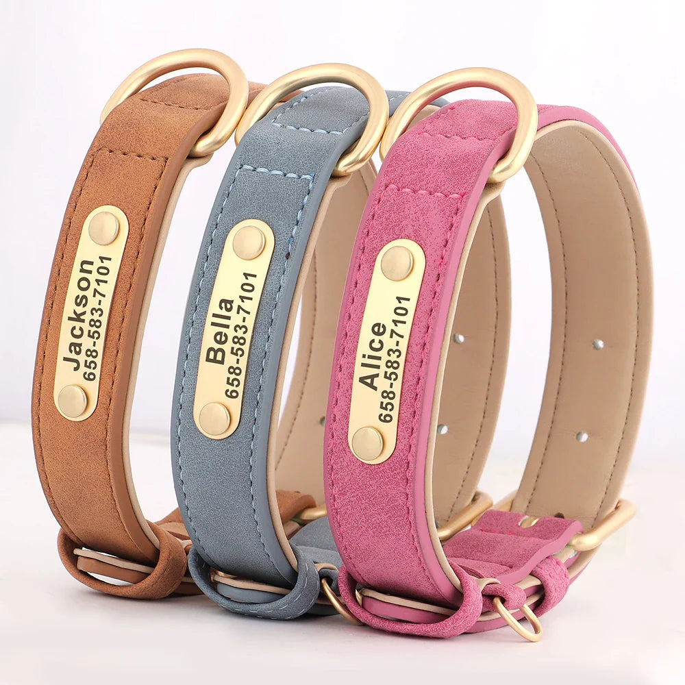 Personalized PU Leather Dog Collar with Custom Engraved ID Tag
