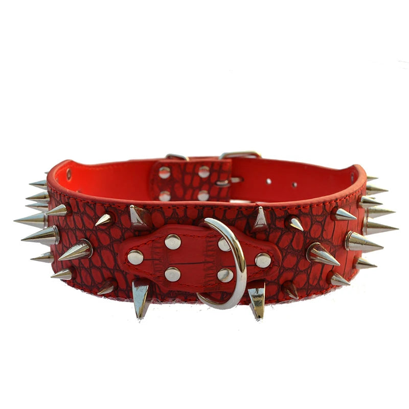 Adjustable Wide Rivet Dog Collar – Durable PU Leather Collar for Medium & Large Dogs | Protective Pet Neckwear