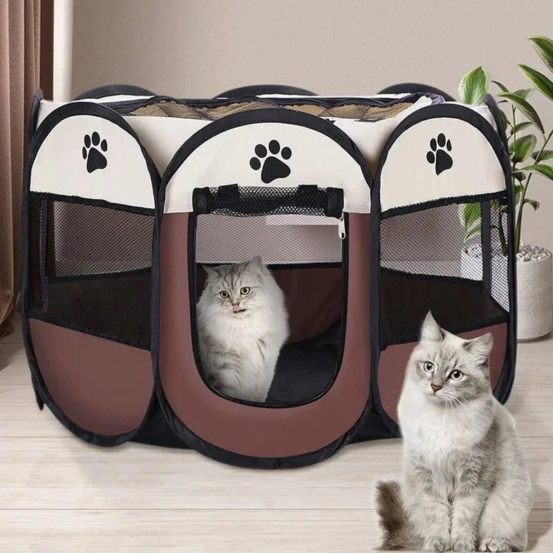 Foldable Octagonal Pet Tent – Portable Travel Enclosure for Cats & Dogs, Large Outdoor Camping Cage