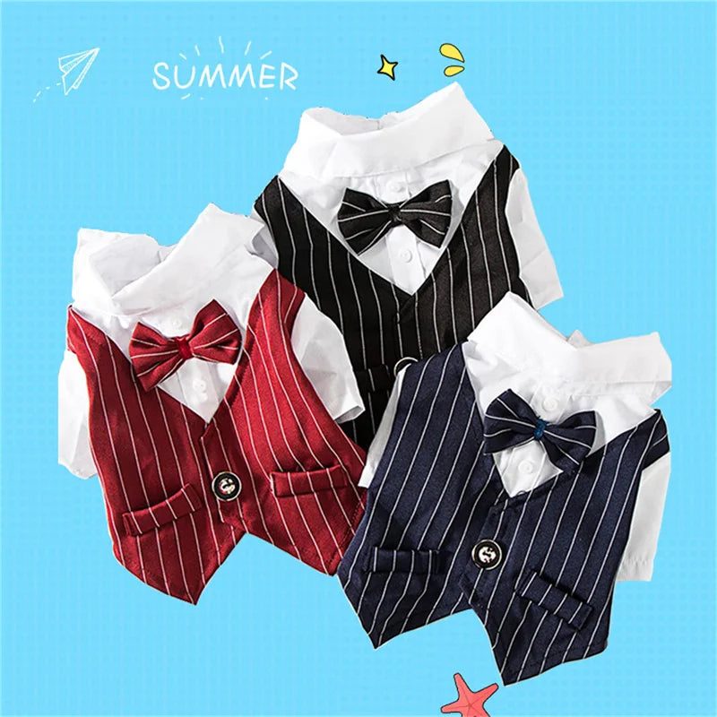 Dog Formal Shirt with Bow Tie – Stylish Tuxedo Suit for Small Dogs & Cats (Wedding & Party Outfit)