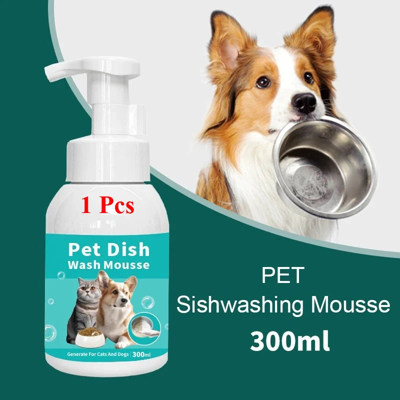 300ml Pet Dish Cleaning Mousse – Fast-Acting Stain & Odor Eliminator for Cat & Dog Dishware | Multi-Purpose Pet Safe Formula