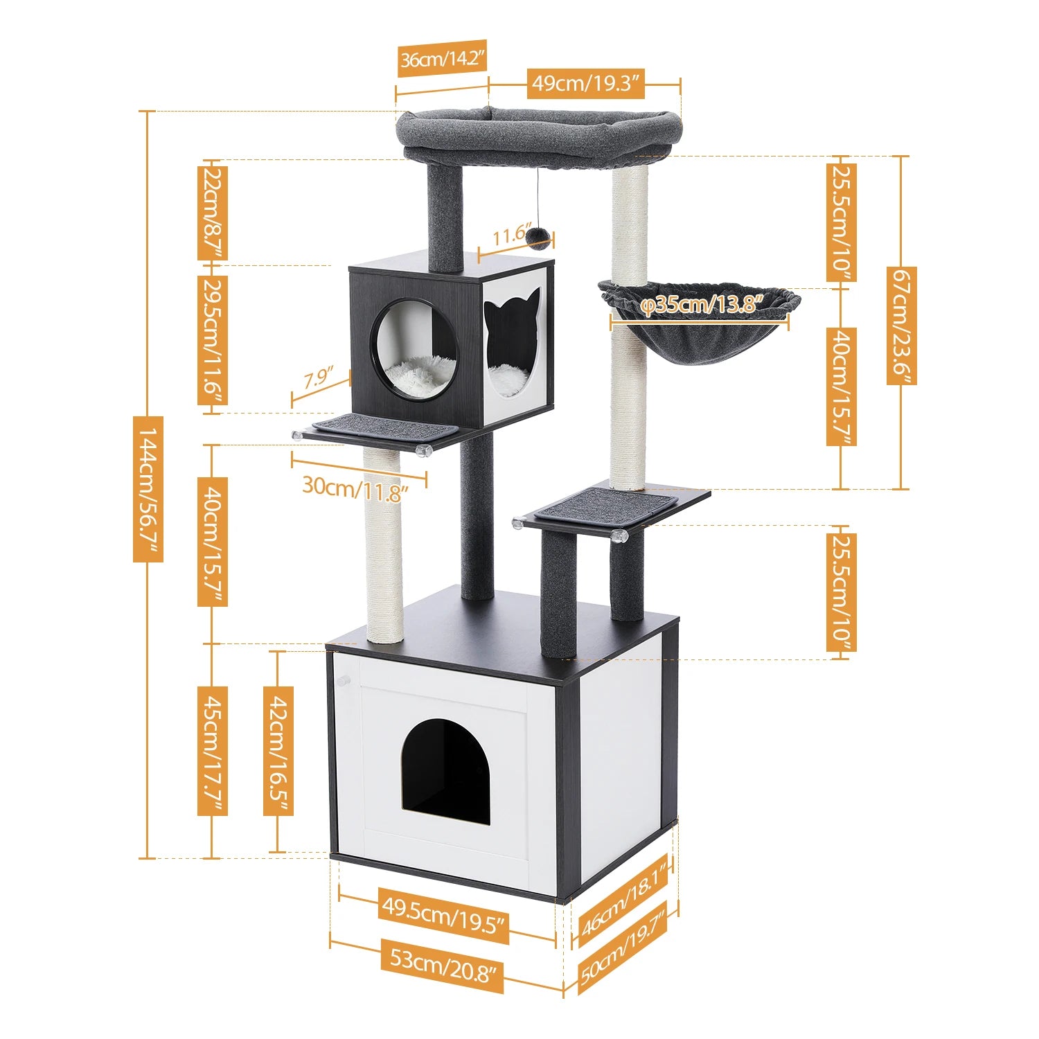 Multi-Level Cat Tree – Condo Tower with Hammock, Scratching Posts & Toys