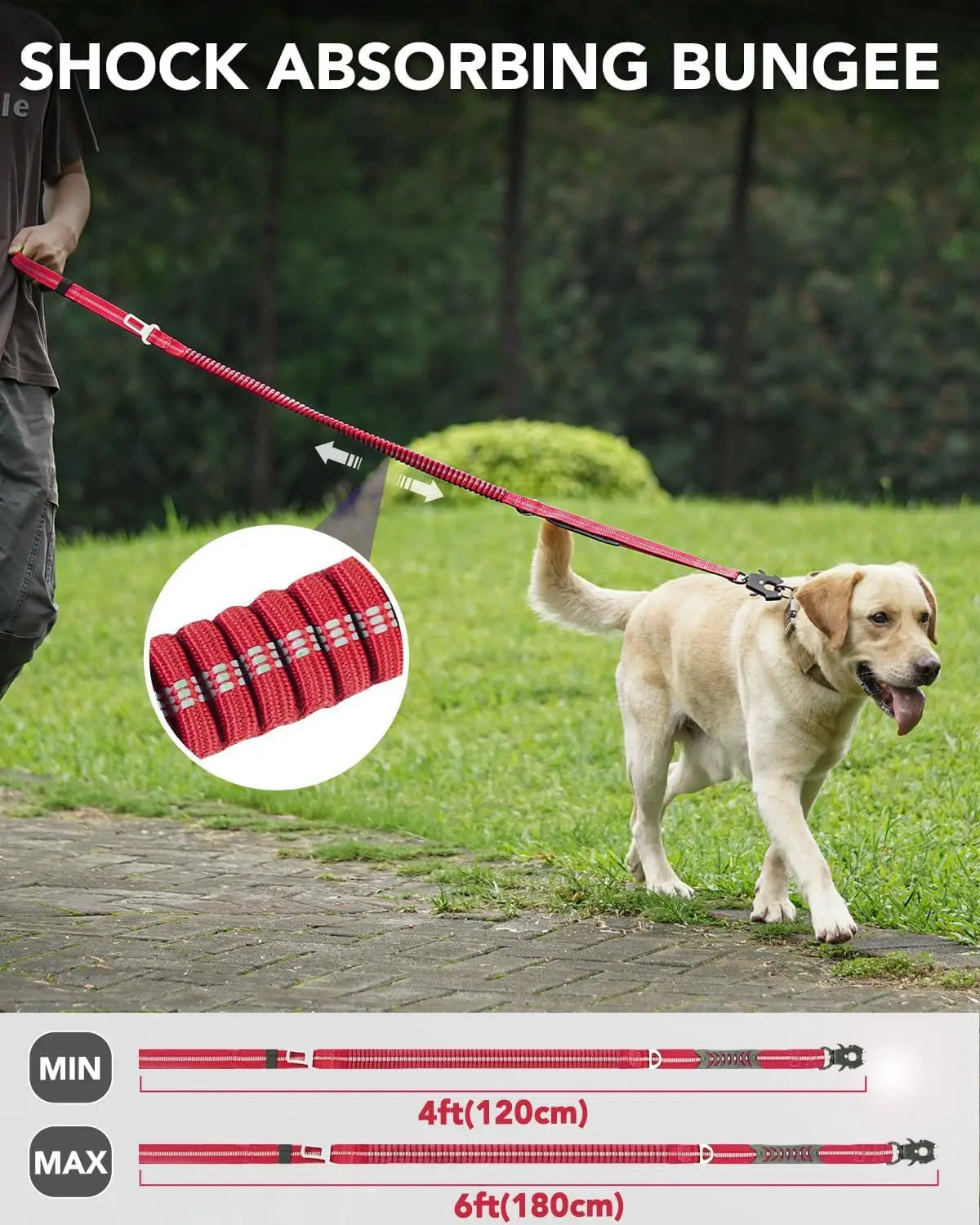 Tactical Dog Leash – Heavy-Duty 4–6FT Bungee Lead with Dual Handles, Metal Clip & Seatbelt Attachment