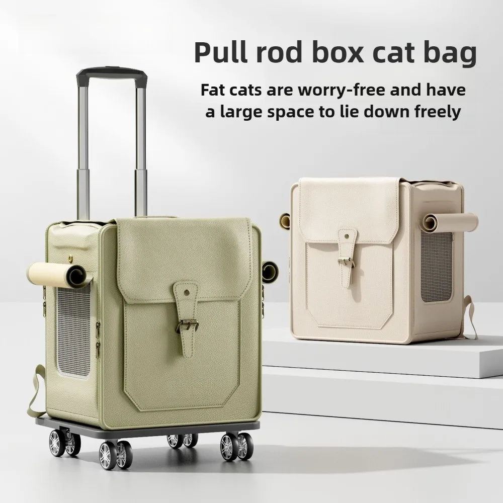 Large Capacity Cat Backpack Carrier – Lightweight Rolling Pet Trolley for Travel