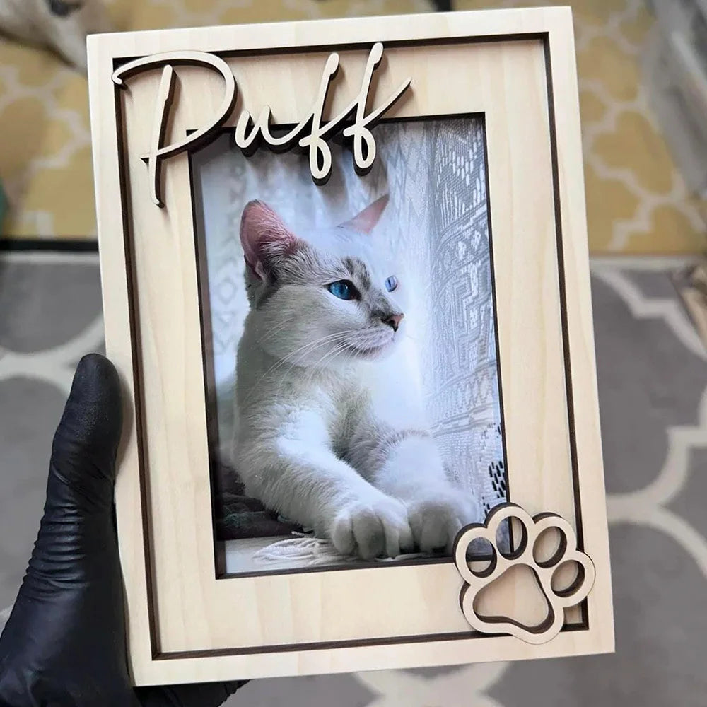 Personalized Wooden Dog Photo Frame – Custom Pet Memorial Gift with Name & Date