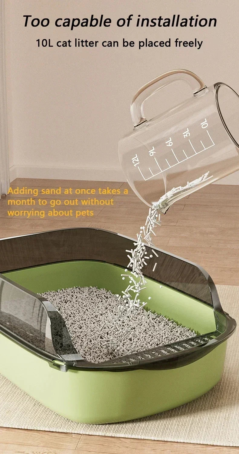 Semi-Enclosed Cat Litter Box with High Sides – Splashproof Kitty Sandbox with Litter Scoop
