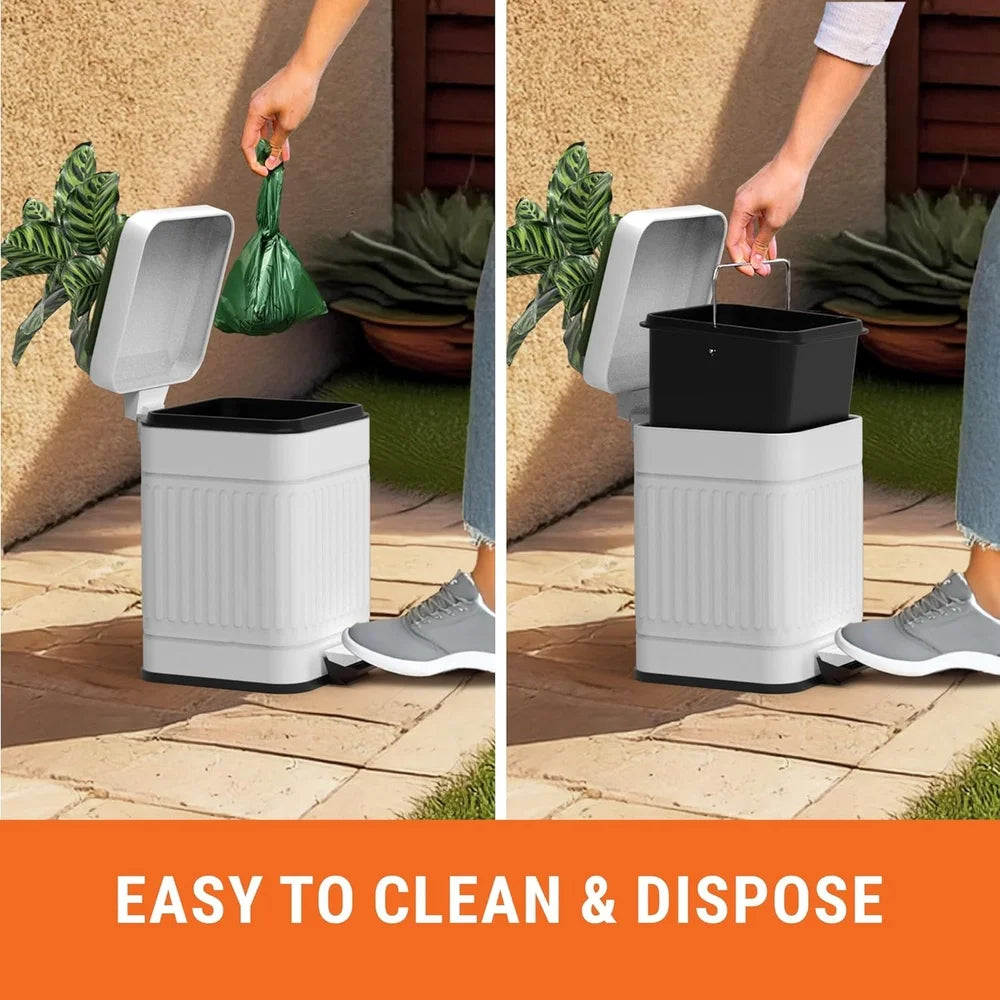 Small Outdoor Dog Poop Trash Can – 1.3 Gallon Metal Waste Bin with Soft-Close Lid, Rust & Rain-Proof, Silent Operation