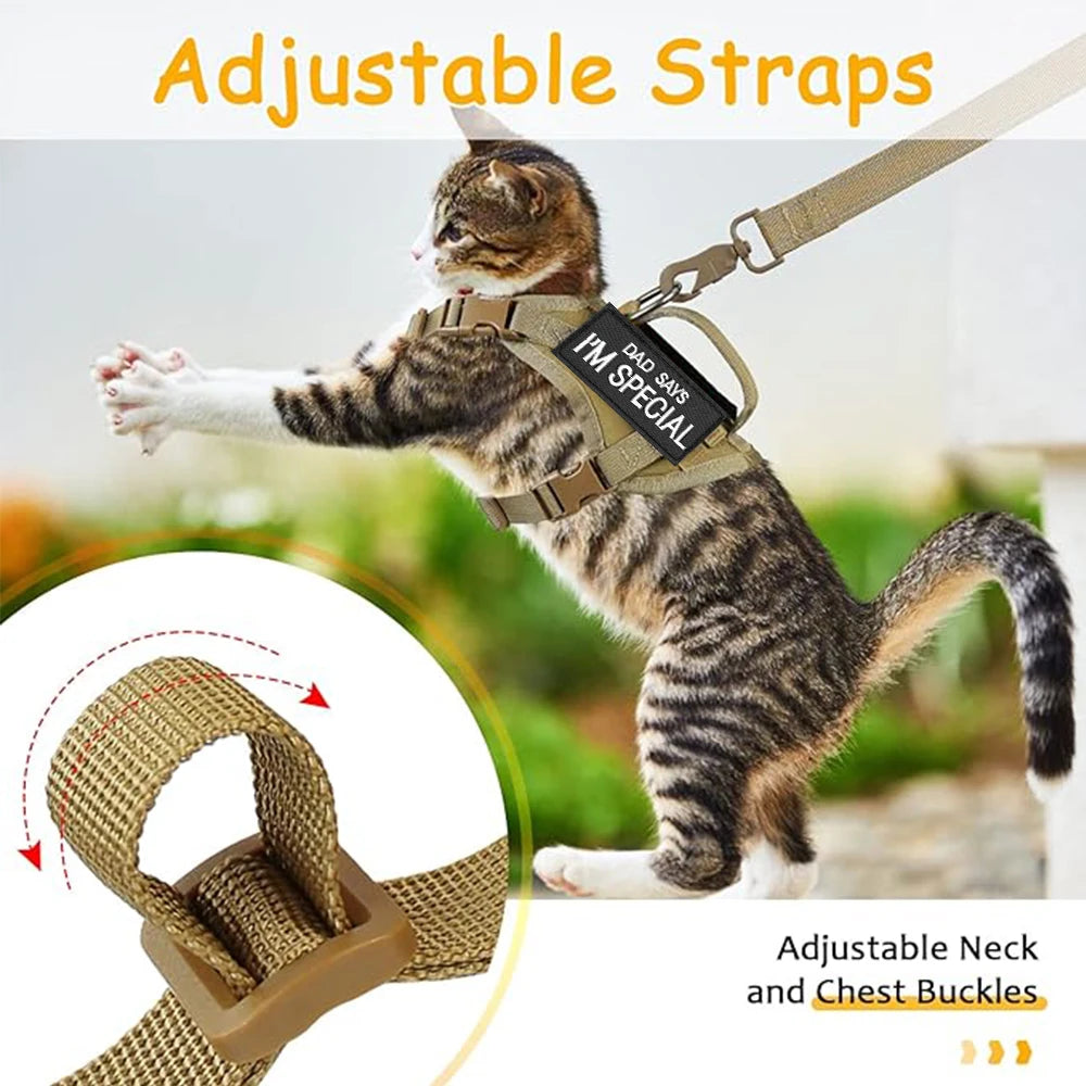 Tactical Cat Harness with Leash Set – Escape-Proof Adjustable Pet Vest with Control Handle for Large Cats & Small Dogs