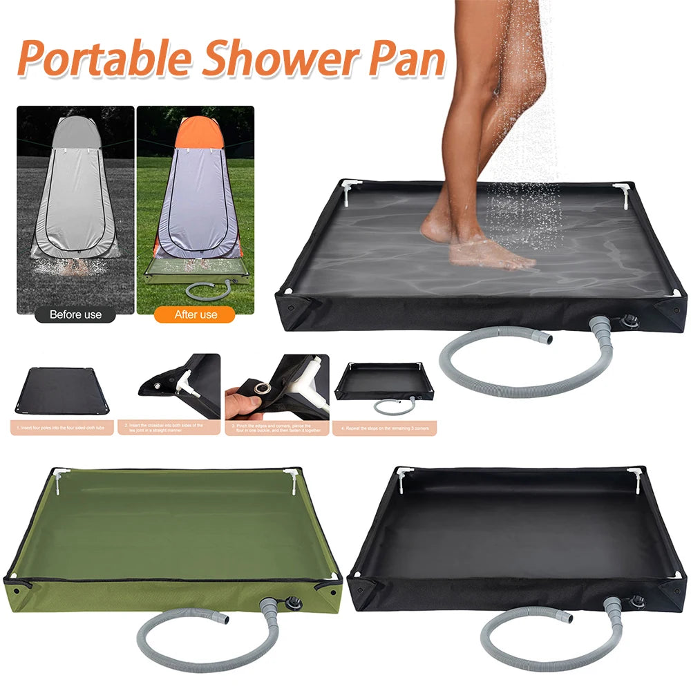 Portable Camping Shower Pan with Drain Hose – Outdoor Shower Base for RV, Tent, Beach & Pet Bath