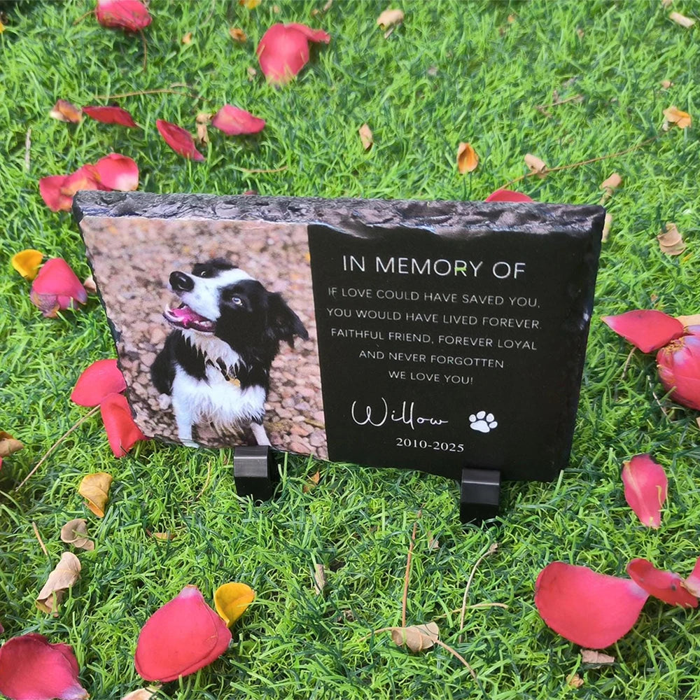 Personalized Pet Memorial Rectangular Stone Pet Grave Marker With Photo Custom Garden Stone Slate Tombstone Pet Memorial Gift