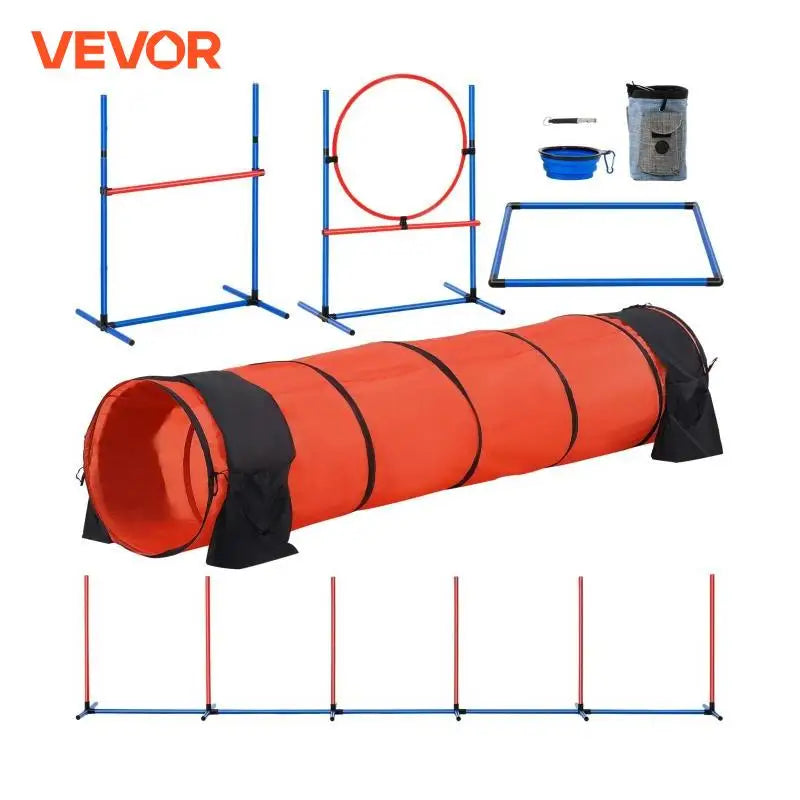 SucceBuy 5-Piece Dog Agility Training Equipment Set – Upgraded Obstacle Course Kit with Adjustable Hurdles, Tunnel, and Carry Bag