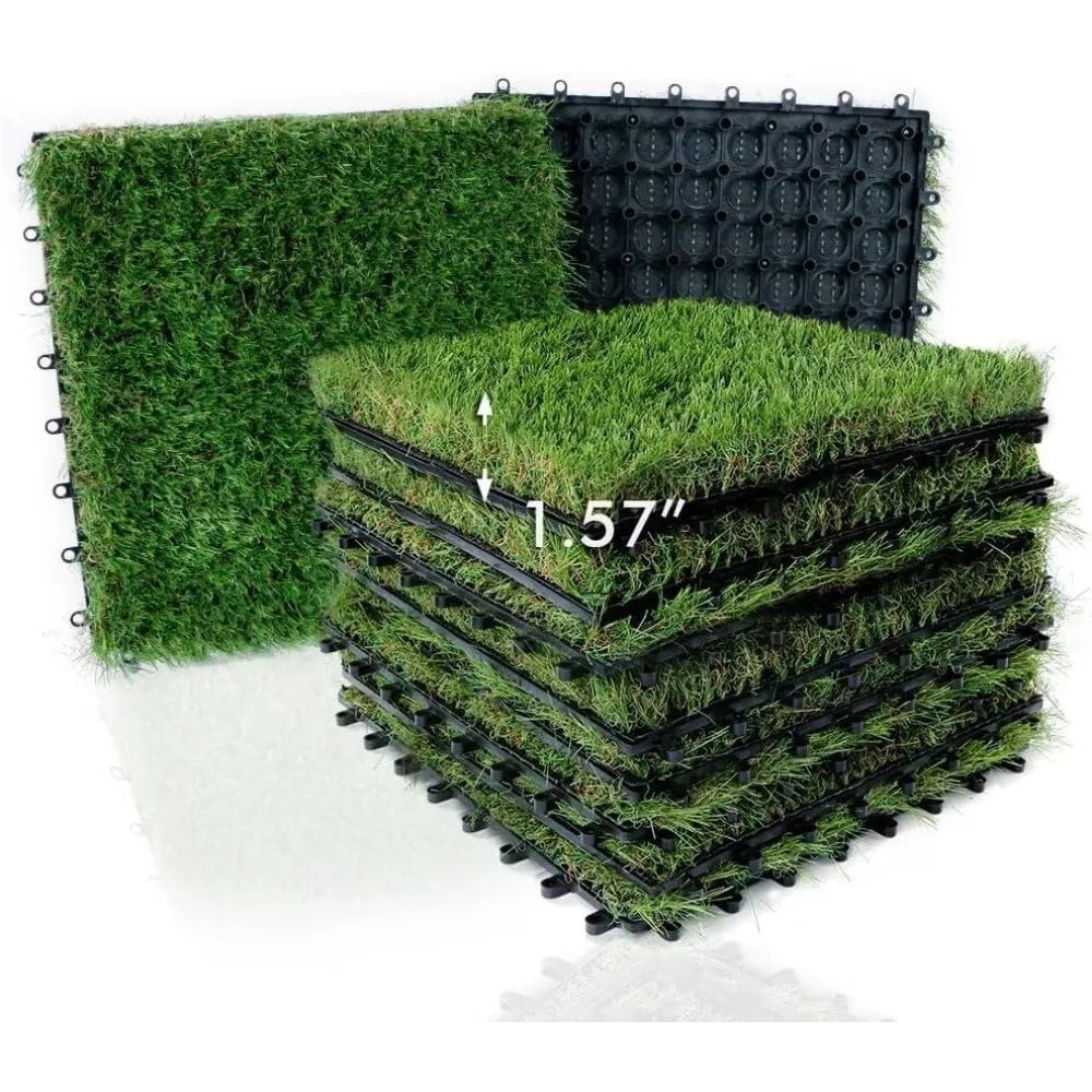 Outdoor Artificial Grass Turf Squares – 9-Pack 12"x12" Interlocking Fake Grass Mats for Patio, Balcony, Deck & Pet Potty Use