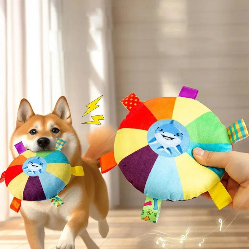 Funny Rainbow Plush Flying Saucer Dog Toy – Interactive Flying Disc for Outdoor Training & Chewing