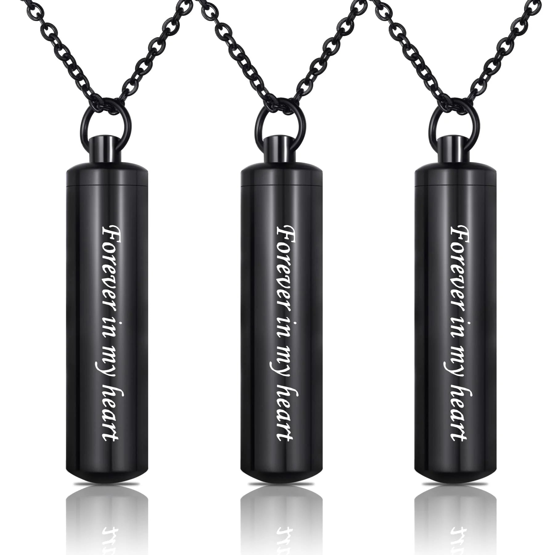 3 Pack Urn Necklace Set – Stainless Steel Cylinder Cremation Jewelry for Ashes Memorial Pendants