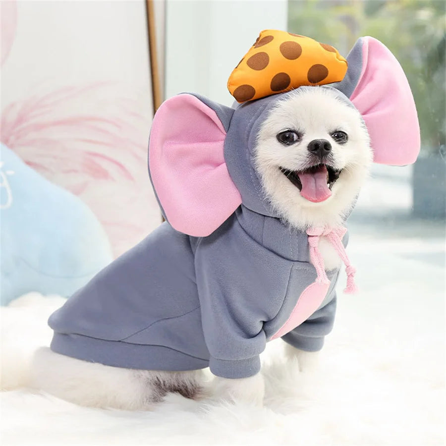 Mouse Hoodie Pet Costume – Funny Winter Cosplay Outfit for Dogs & Cats