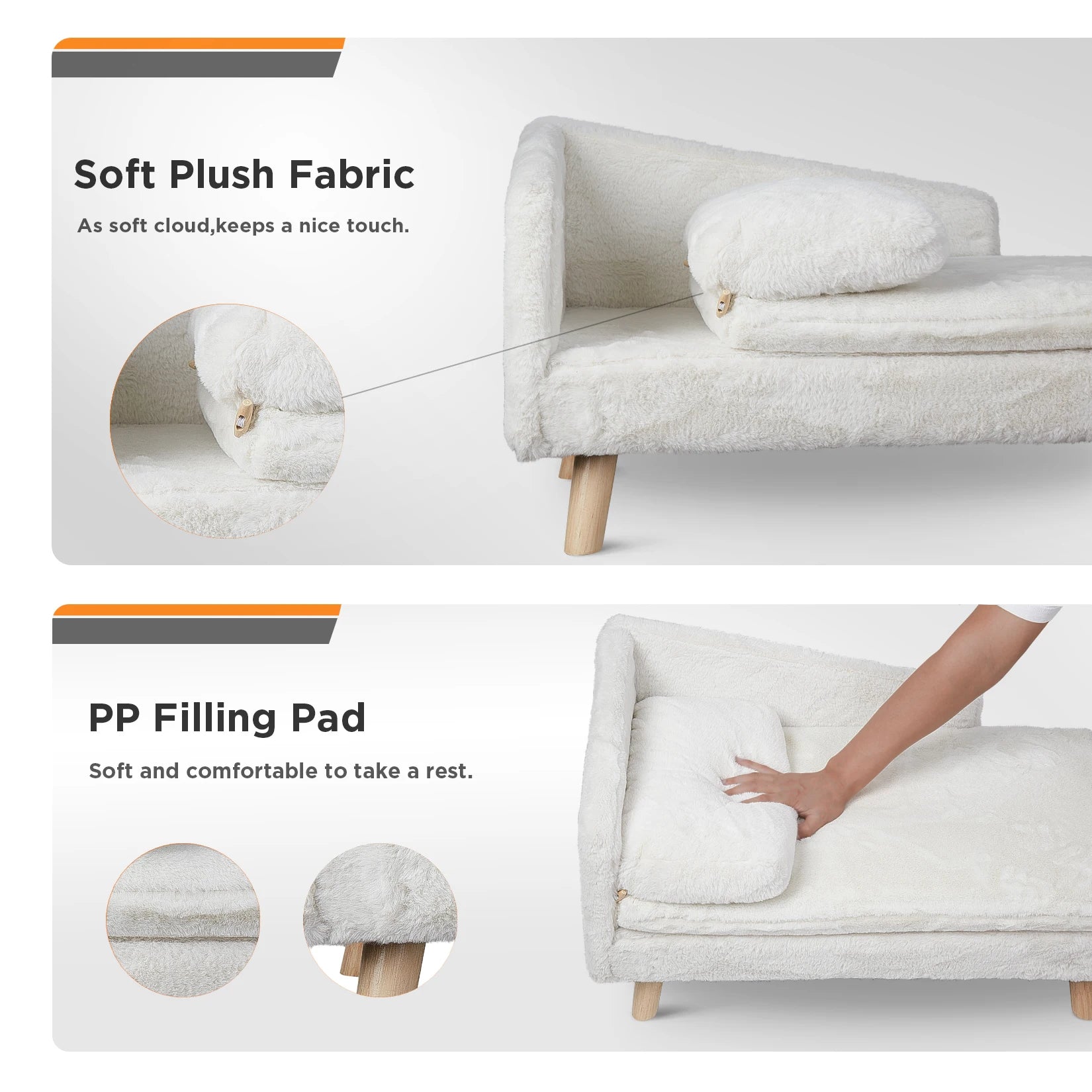 Nordic Elevated Pet Bed – Wooden Leg Pet Sofa with Waterproof Cozy Pad