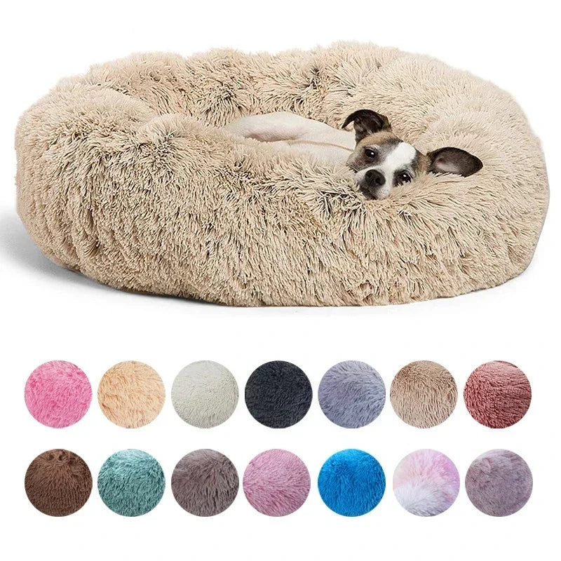 Round Plush Pet Bed – 40–90cm Super Soft Dog & Cat Bed, Winter Warm Sleeping Nest