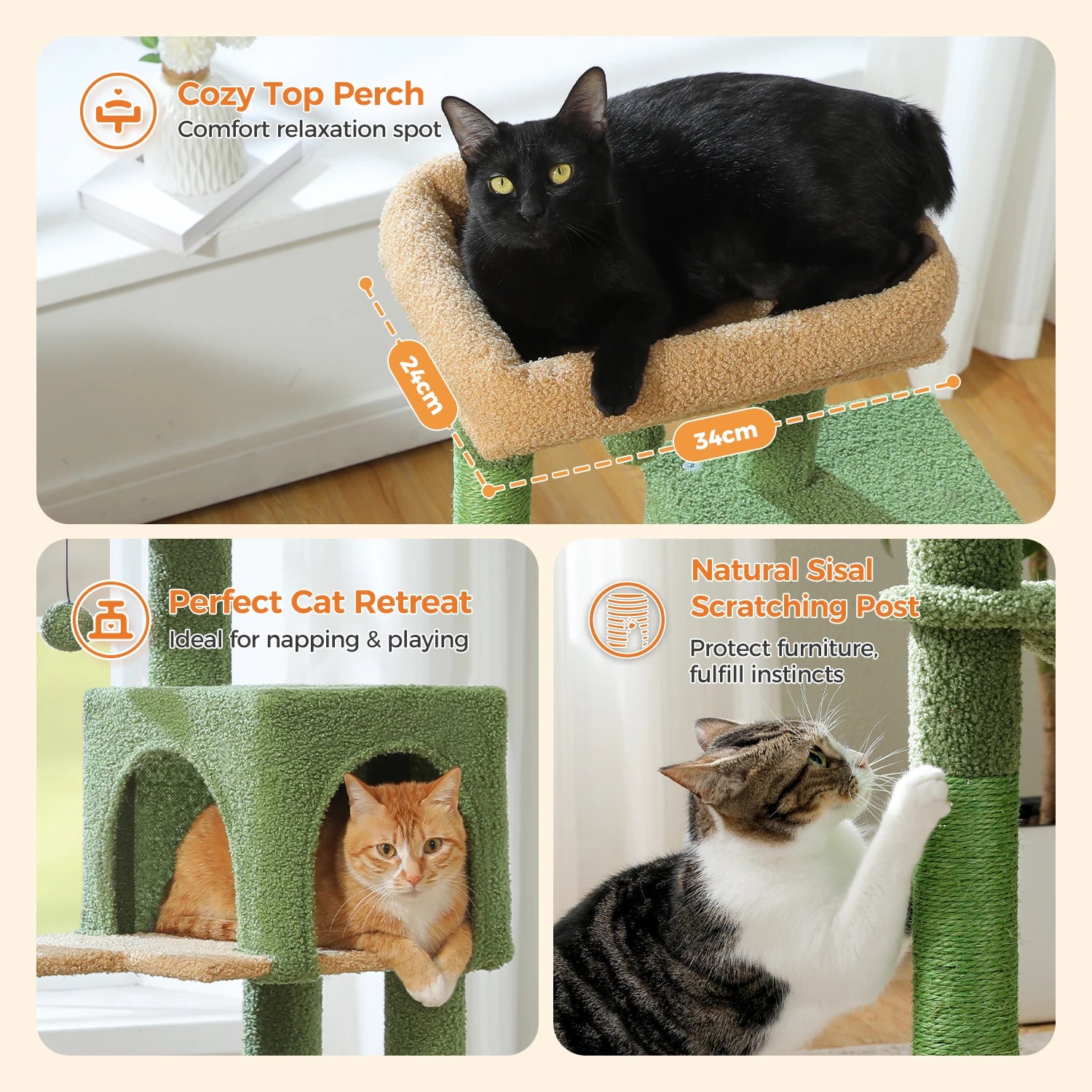 Multi-Level Cat Tree – Indoor Tower with Condo, Hammock & Scratching Posts