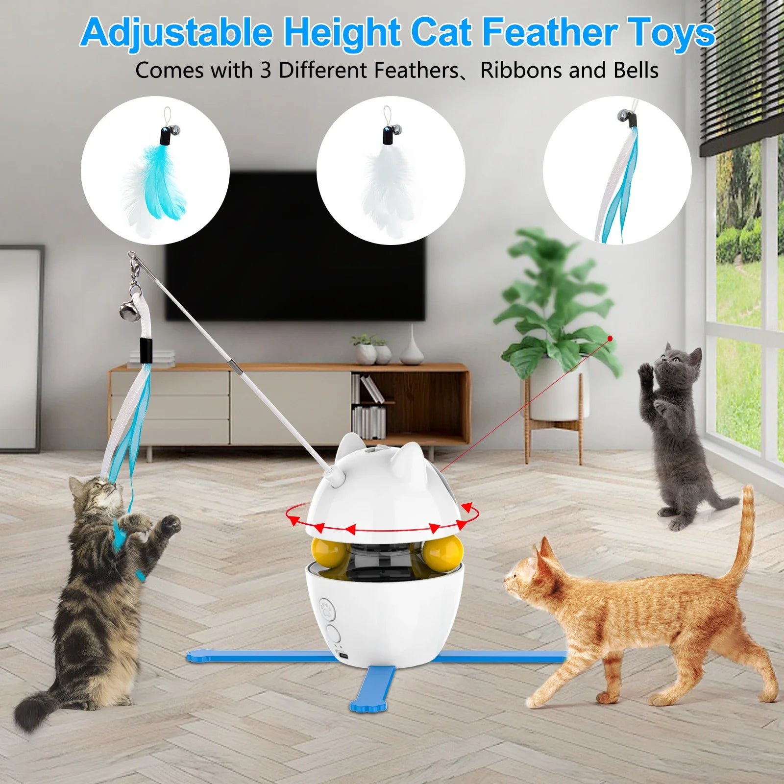 4-in-1 Electric Interactive Cat Toy – Automatic Laser, Feather, Chasing Ball & Exercise Toy for Indoor Cats – USB Rechargeable