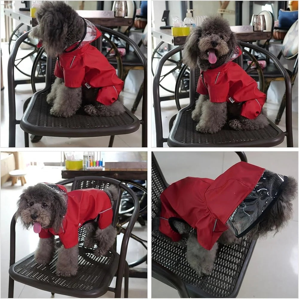 Four-Legged Waterproof Dog Raincoat with Transparent Hood – Reflective, Windproof Jacket for Medium and Large Dogs