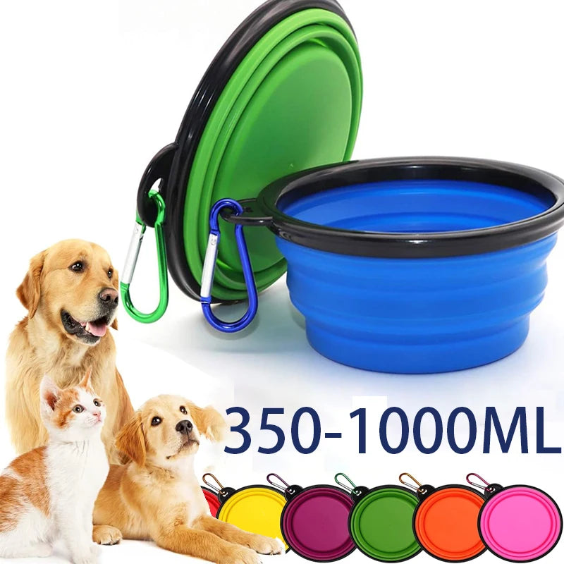 2-in-1 Folding Silicone Dog Feeder Bowl & Water Bottle – Portable Travel Pet Food & Water Dispenser with Carabiner