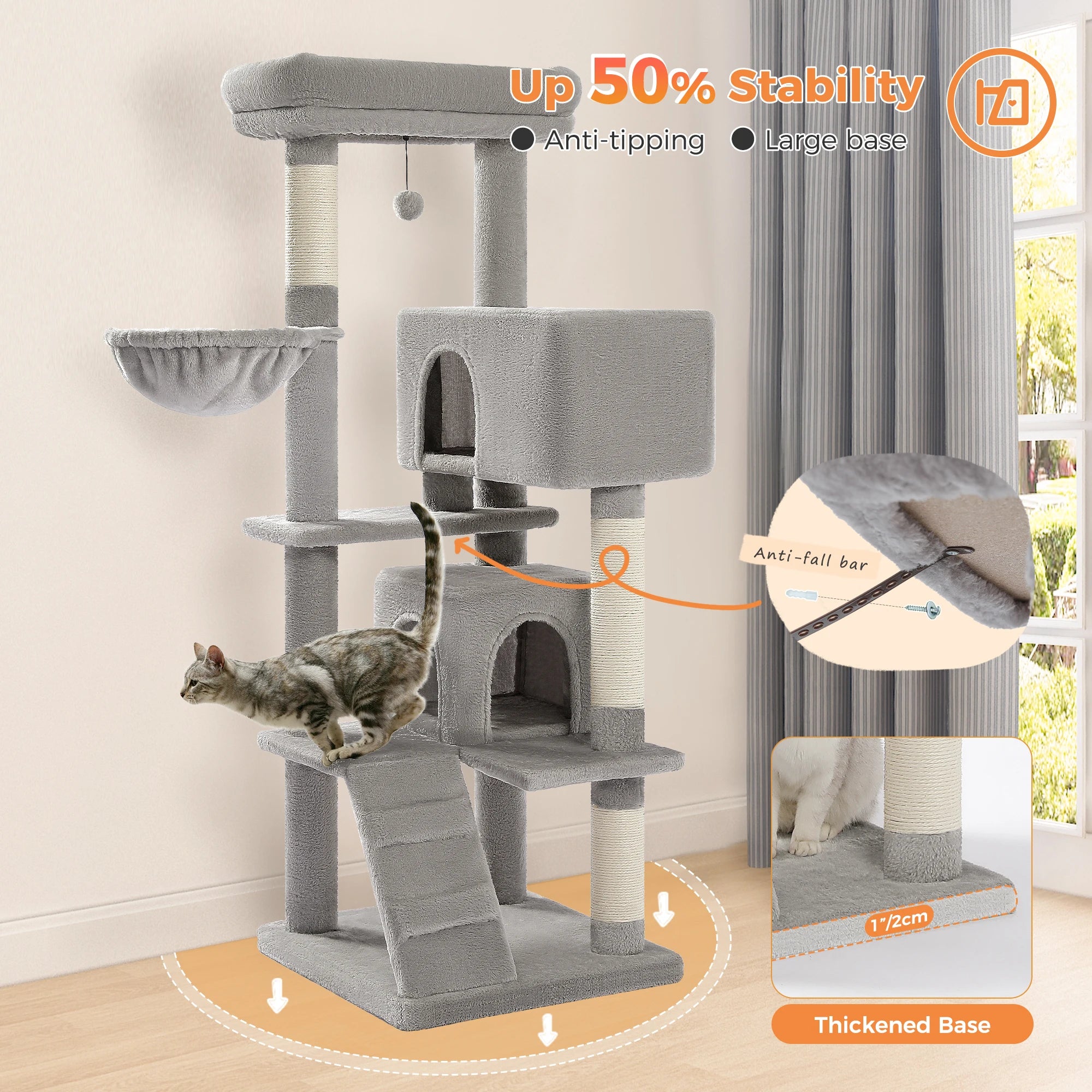 Luxury Cat Tree – Multi-Level Tower with Condos, Hammock & Scratching Posts