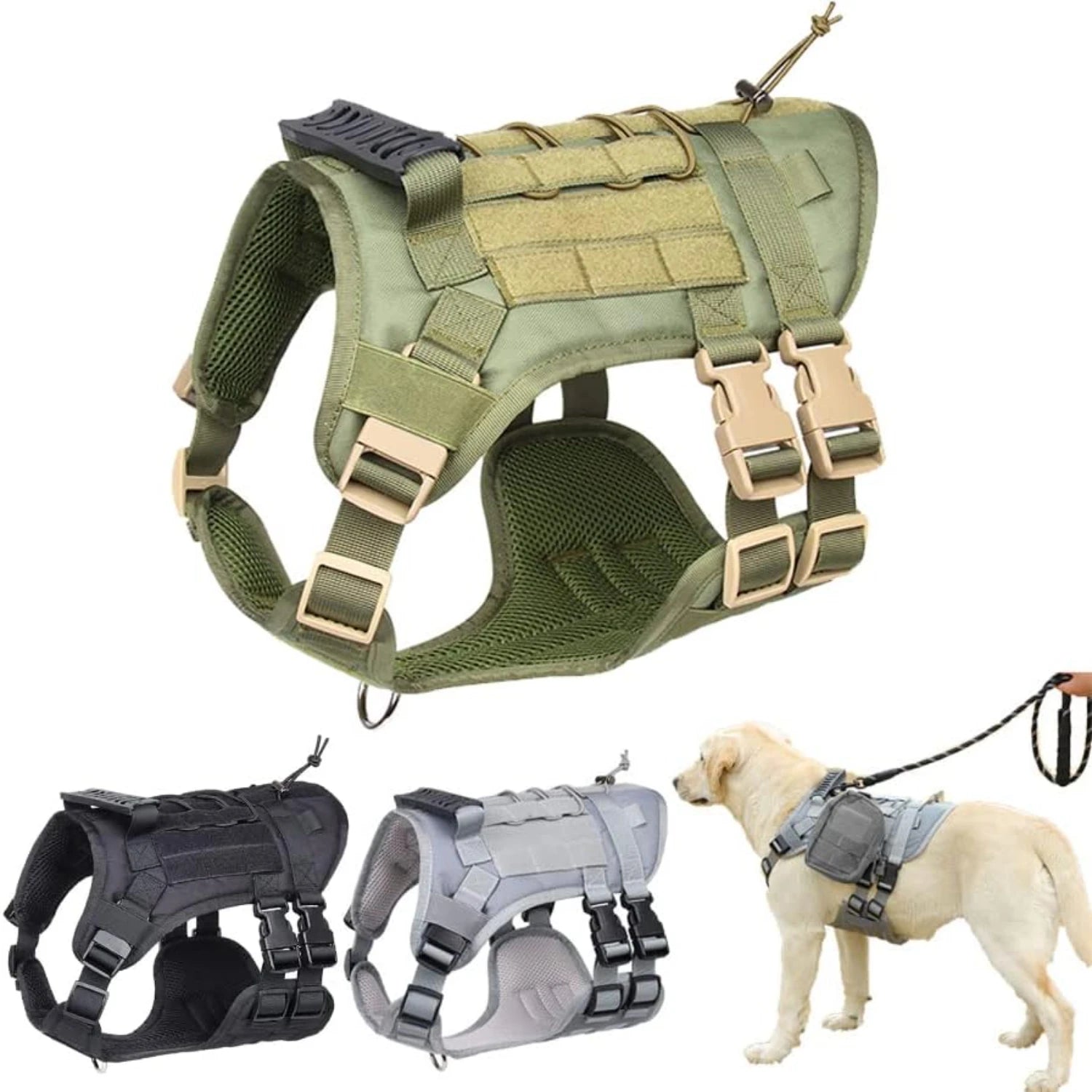 Durable Green Nylon Dog Harness – Medium Size with Heavy-Duty Rubber Handle for Comfort & Control