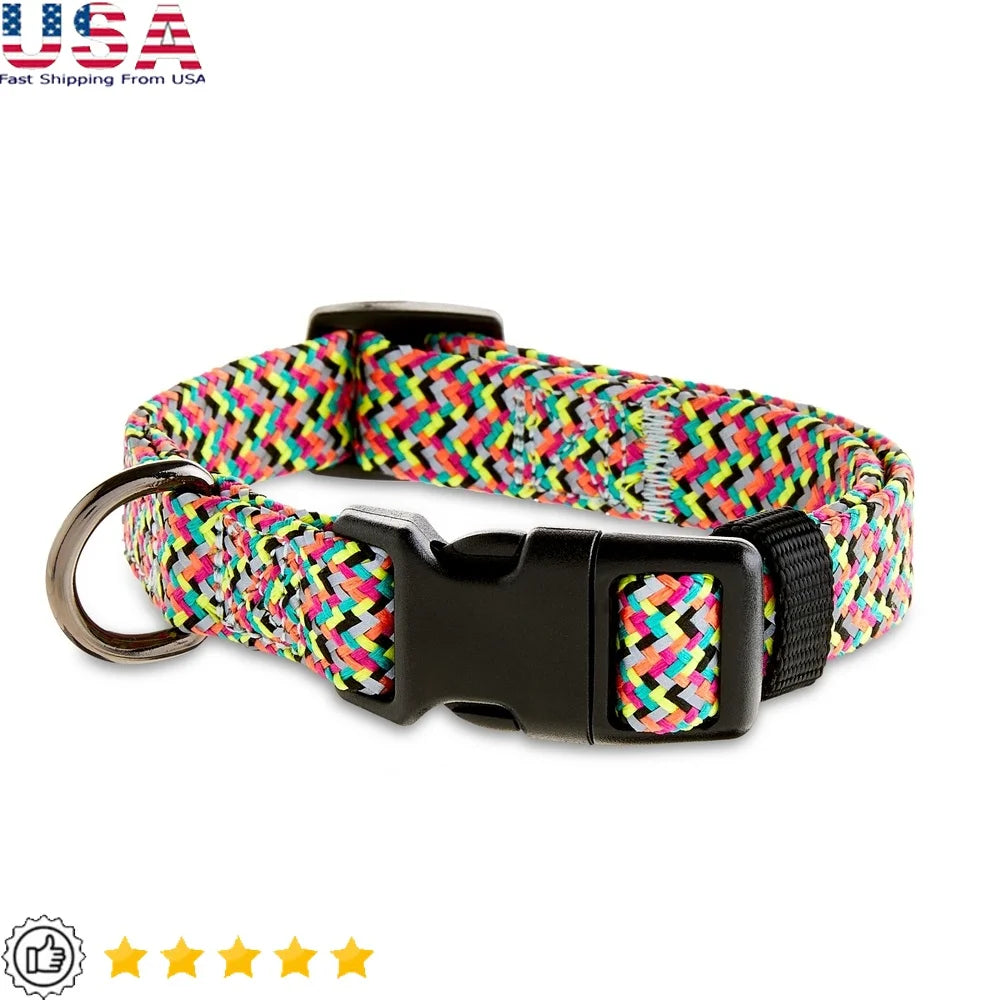Reflective Adjustable Dog Collar – Small Size, Multicolor Chevron Pattern, Comfortable Fit with Night Visibility
