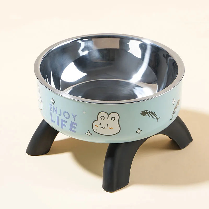 Cartoon Printed High-Legged Pet Bowl – Large-Capacity Stainless Steel Cat & Dog Bowl with Neck Protection