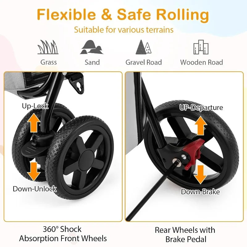 Giantex Double Pet Stroller with 2 Detachable Carrier Bags – Foldable Cat & Dog Stroller with Safety Belts & Lockable Wheels