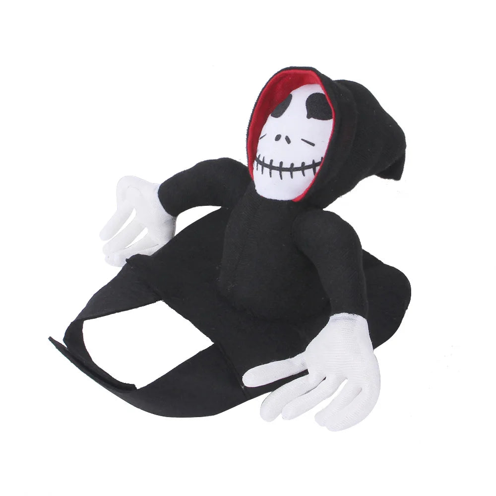 Halloween Death Rider Dog Costume – Adjustable Skeleton Rider Outfit for Cats & Dogs