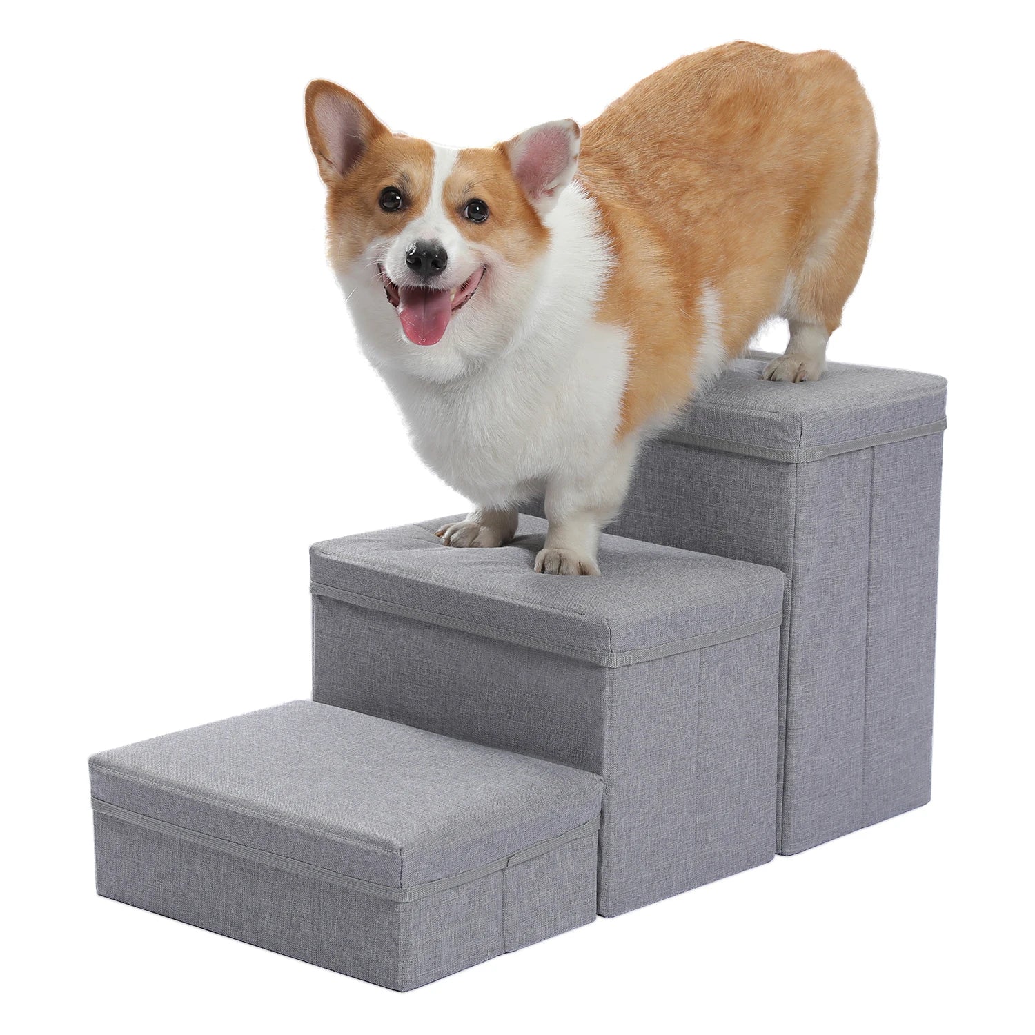 3-Tier Foldable Dog Stairs with Storage – Adjustable Height Pet Steps with Non-Slip Surface for Small & Senior Dogs and Cats (Indoor Use)