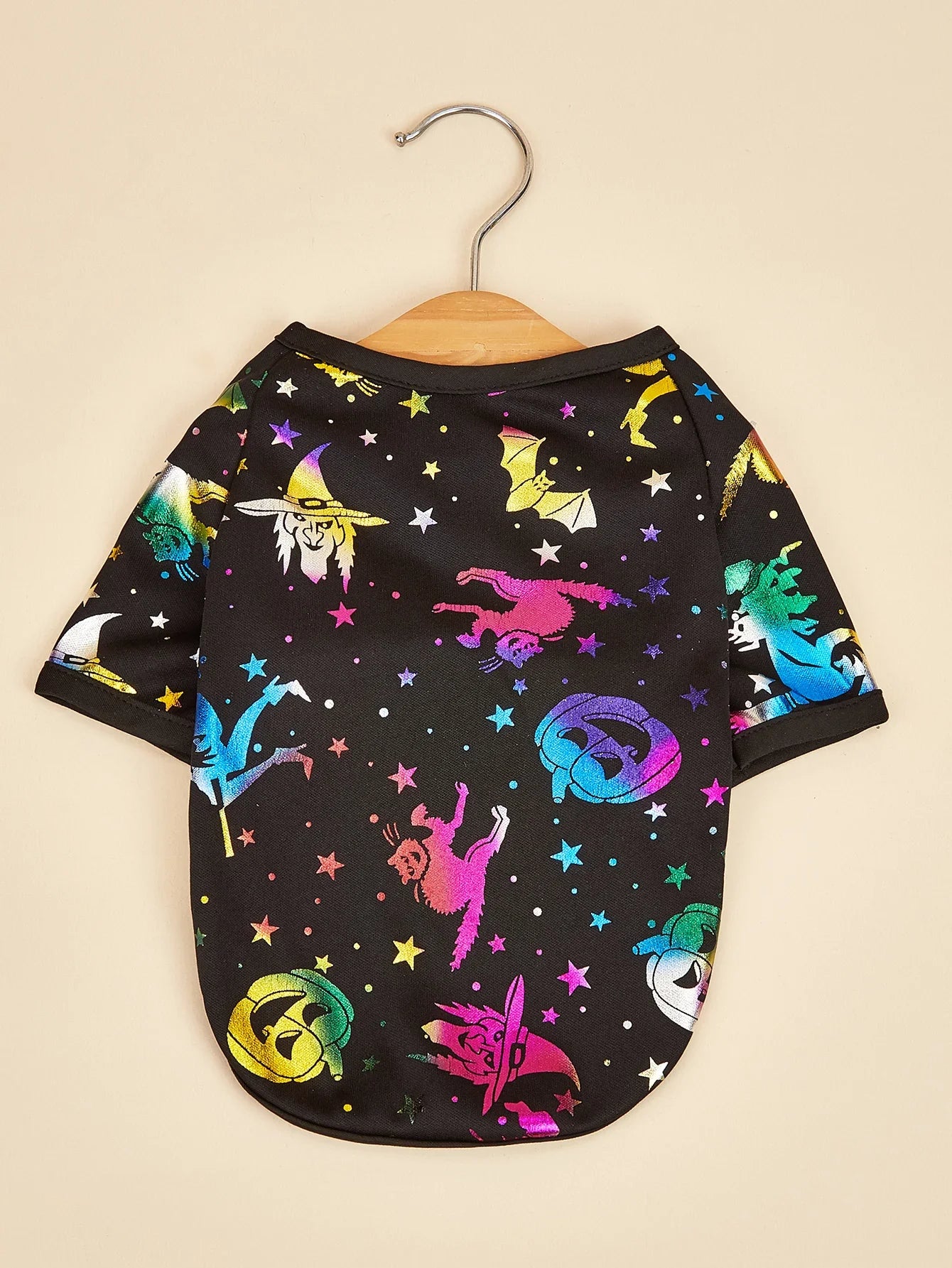 Halloween Dog T-Shirt – Black Glitter Bat & Pumpkin Print Pet Shirt