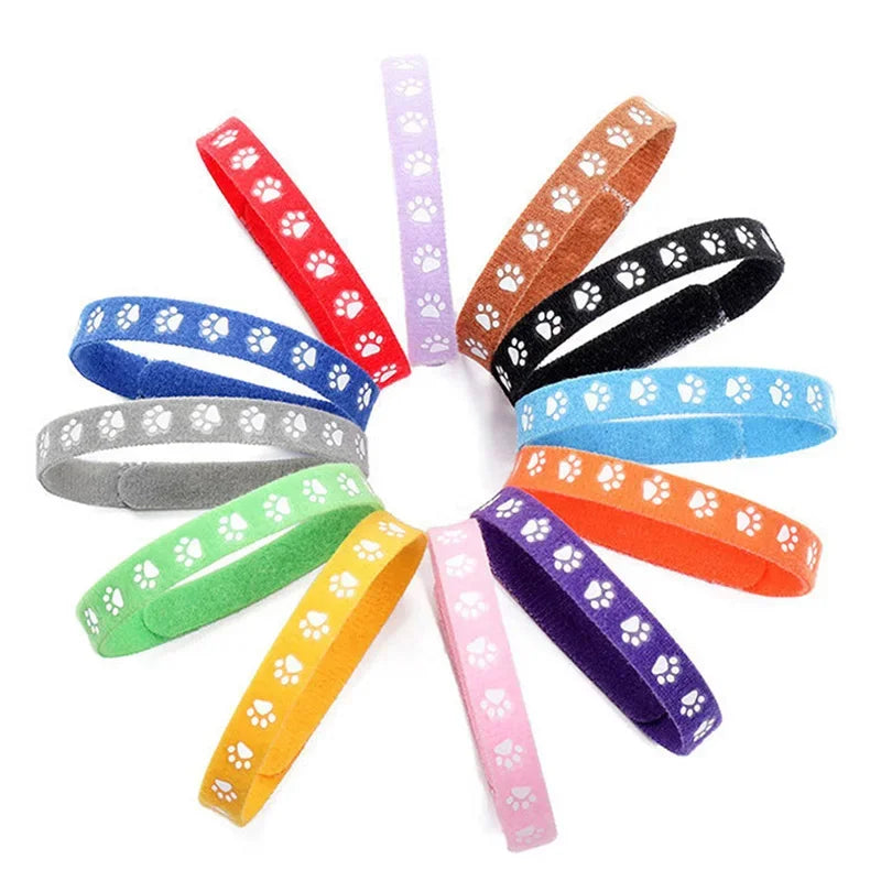 6/12PCS Newborn Puppy & Kitten Identification Collars – Adjustable Footprint Pattern Whelping Collars for Pet Classification