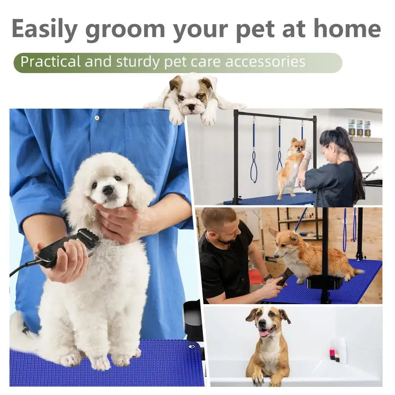 47" X-Lift Large Dog Grooming Table – Foldable Adjustable Pet Station with Arms, Nooses, Mesh Tray & Tool Rack (Blue)