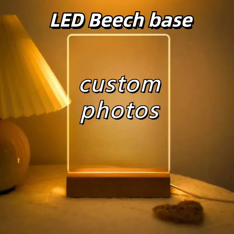 Custom Pet Photo LED Night Light – Acrylic & Wooden Stand
