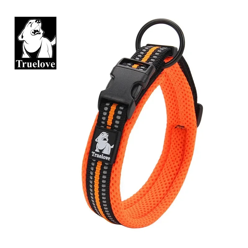 TRUELOVE Adjustable Reflective Dog Collar – Mesh Padded, Durable Nylon All-Weather Collar for All Breeds