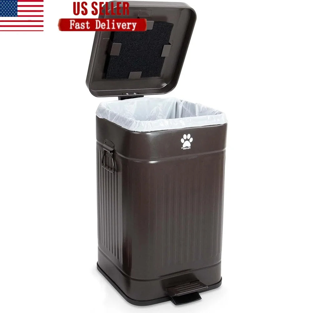 Outdoor Dog Waste Trash Can – 12L Odor-Proof Step-On Container with Lid | Rustproof, Weather-Resistant & Portable