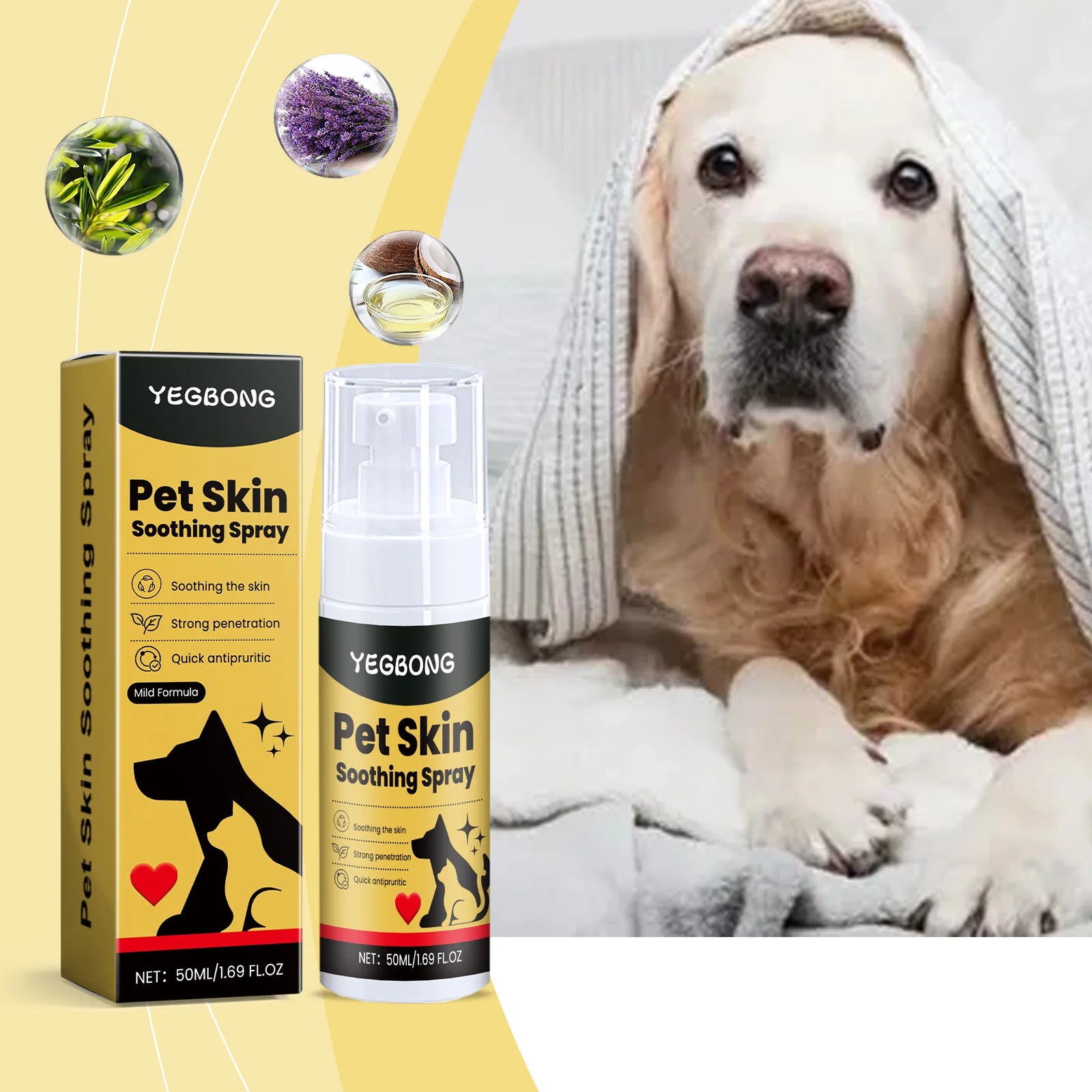 Pet Skin Care Spray – Relieves Itching & Discomfort, Flea & Lice Control, Wound Care for Dogs & Cats, Portable Grooming Spray