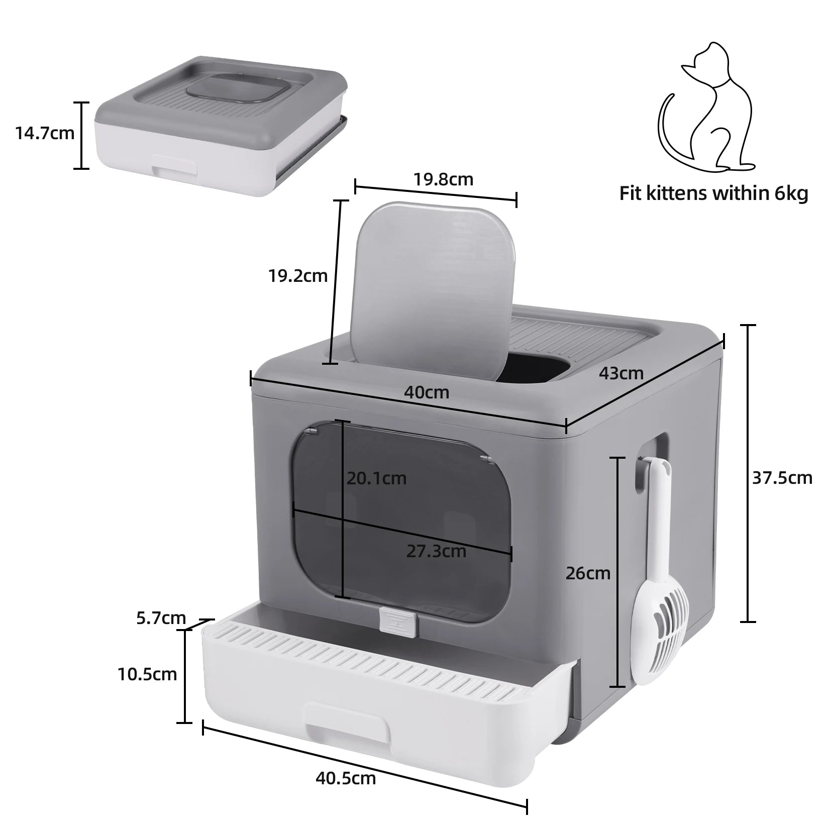 Enclosed Foldable Cat Litter Box with Scoop & Tray – Sifting, Detachable Design with Top & Front Entry for Easy Cleaning