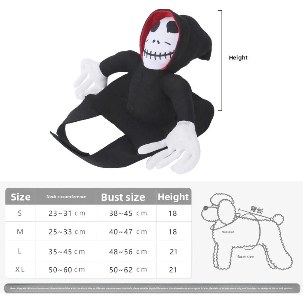 Halloween Death Rider Dog Costume – Adjustable Skeleton Rider Outfit for Cats & Dogs