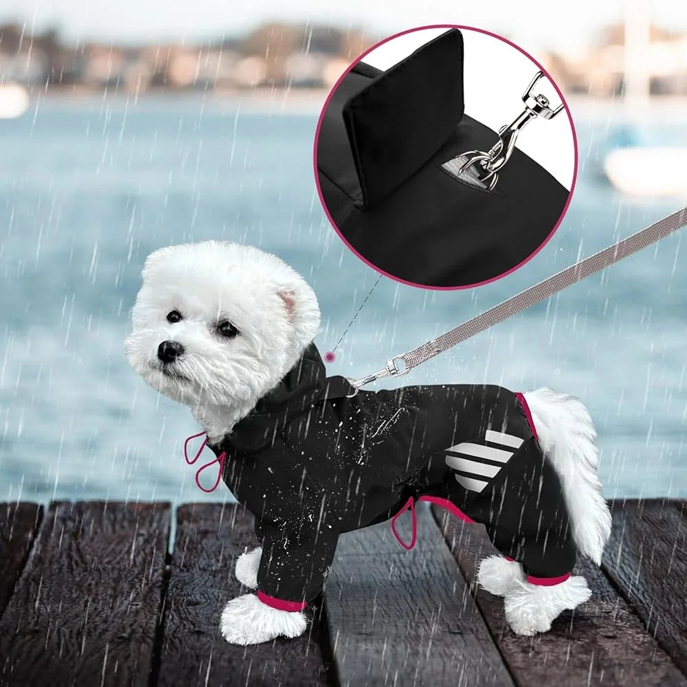 Waterproof Dog Raincoat with Reflective Straps, Leash Hole, and Four-Leg Design – Lightweight Comfort for Small and Medium Do