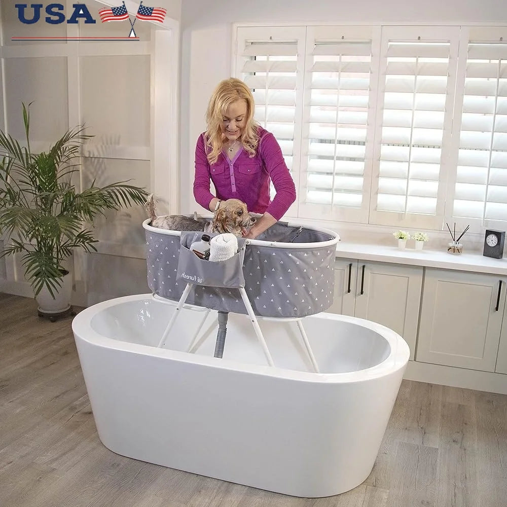 Portable Elevated Dog Bath Tub – Foldable Grooming & Shower Station for Small/Medium Pets
