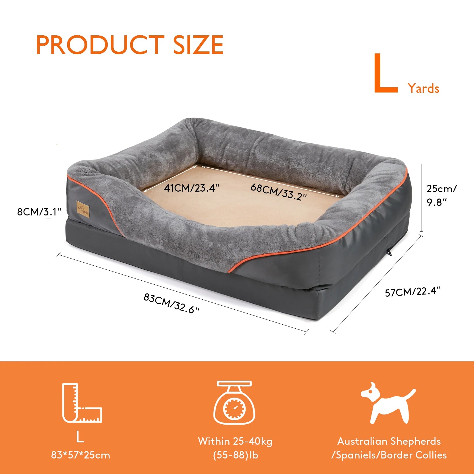 Orthopedic Dog Bed – Super Soft Foam Pet Sleeping Mat with Cotton-Padded Bolster & Removable Washable Cover (Sizes L–3XL)
