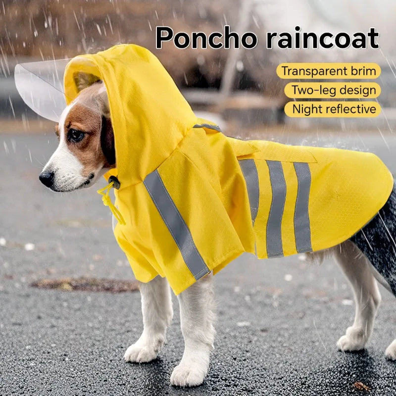 Large Dog Raincoat – Waterproof Reflective Hooded Yellow Jacket