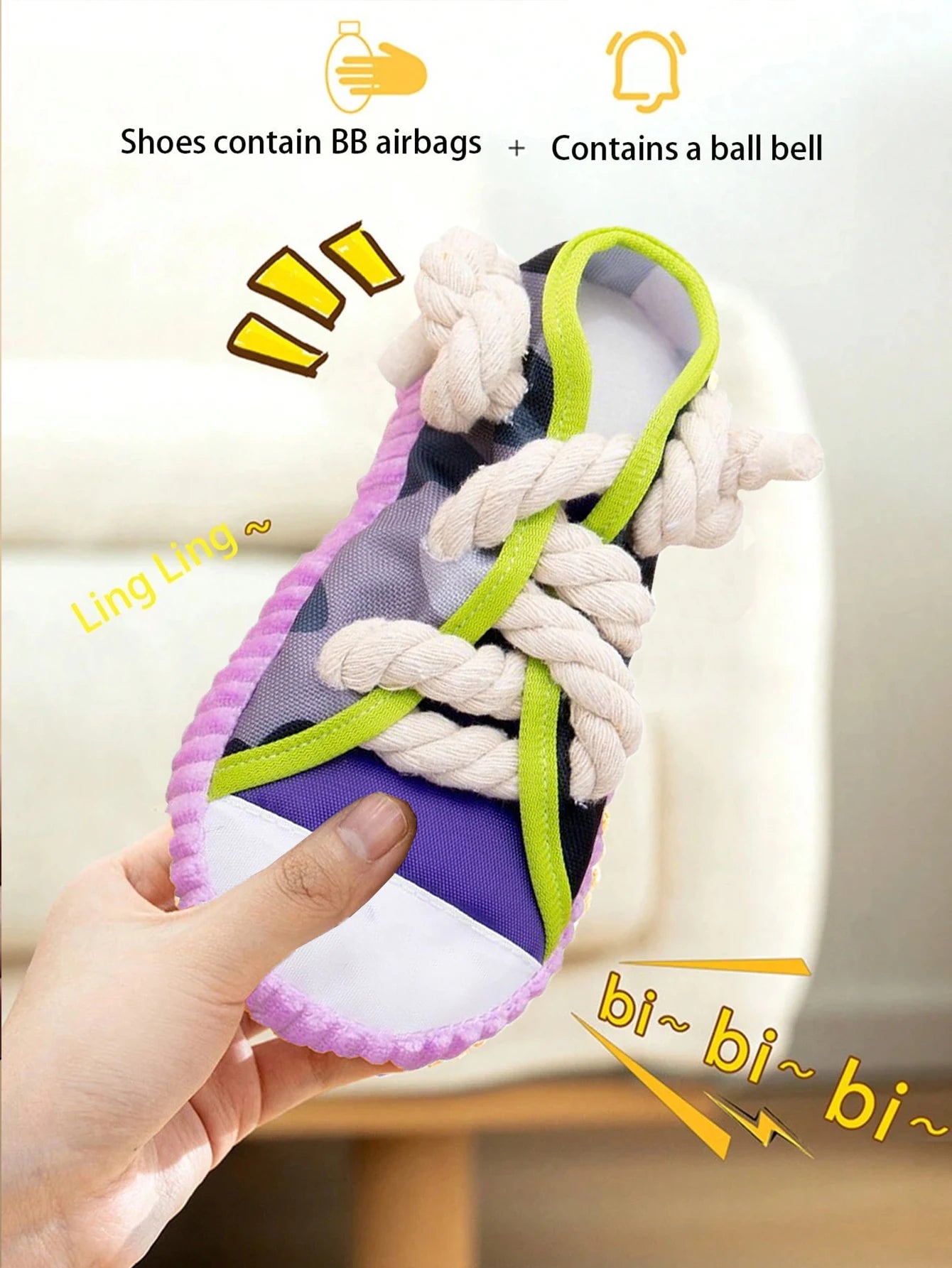 Sneaker-Shaped Dog Chew Toy – With Rope Knots & Squeaky Ball for Aggressive Chewers