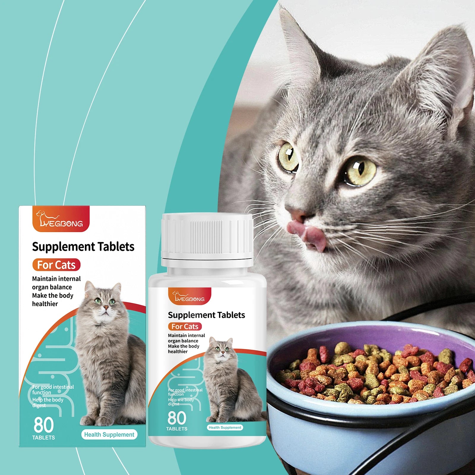 Yegbong Cat Probiotic Tablets – Digestive Health & Nutritional Support Supplement for Cats | Promotes Gut Balance, Absorption & Overall Wellness