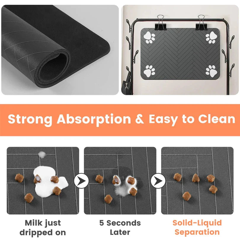 Absorbent Pet Feeding Mat with Waterproof Backing for Dogs & Cats