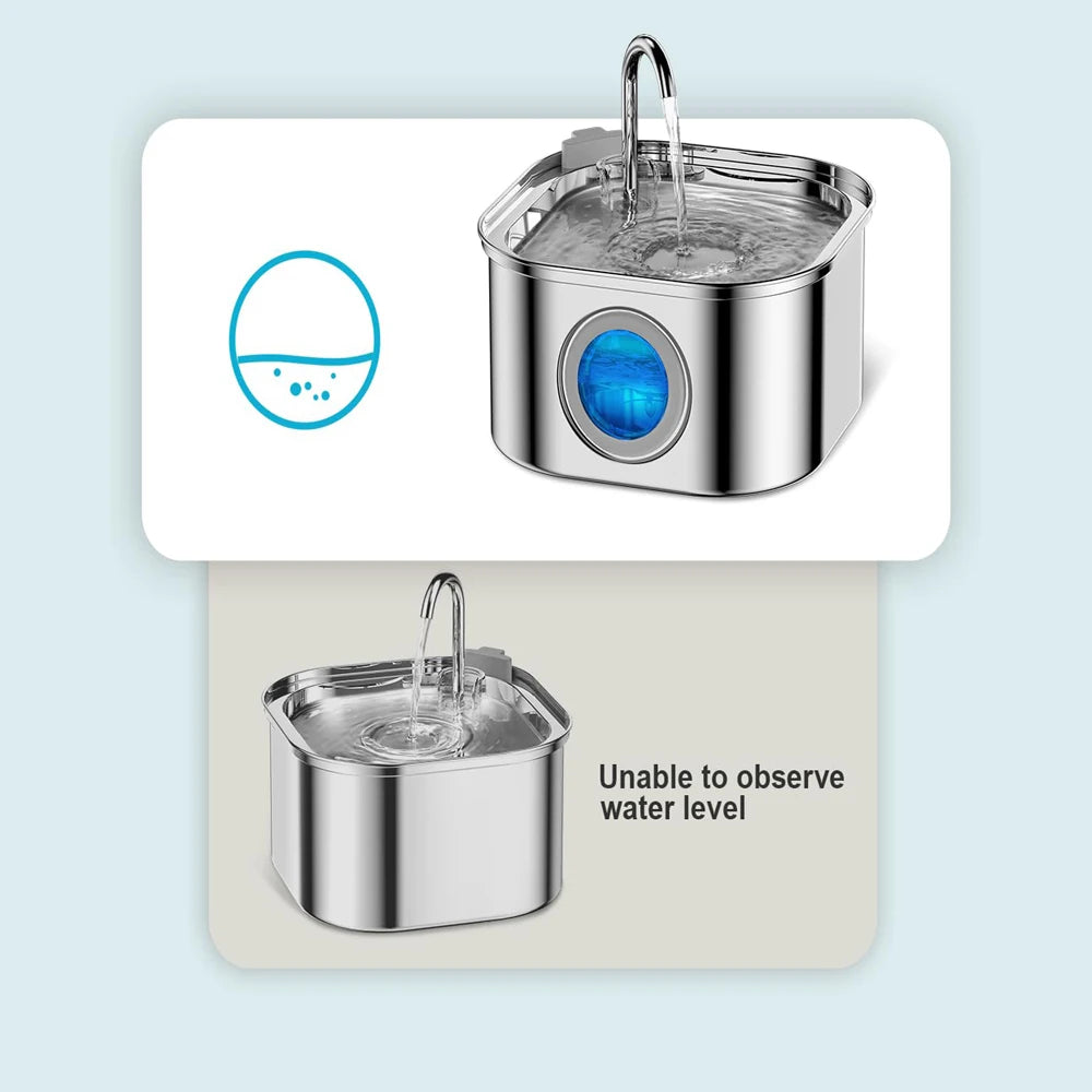 3.2L Stainless Steel Pet Water Fountain – Automatic Cat & Dog Drinking Dispenser with Visual Water Level Window