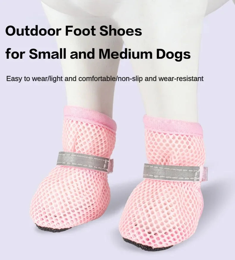 4-Pack Non-Slip Dog Shoes – Breathable, Wear-Resistant Boots for Small & Medium Dogs